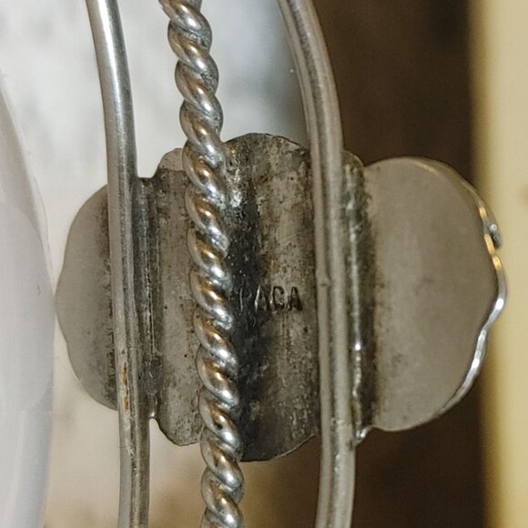 Vintage Silver Tone Cuff Bracelet Ornate Mother Of Pearl Inlay Twisted Rope Desi - Picture 2 of 12